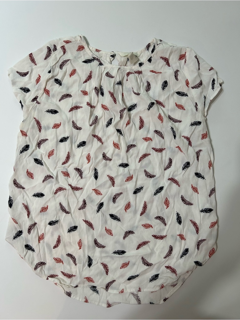 H&M White Short-Sleeve Feather-Print Blouse